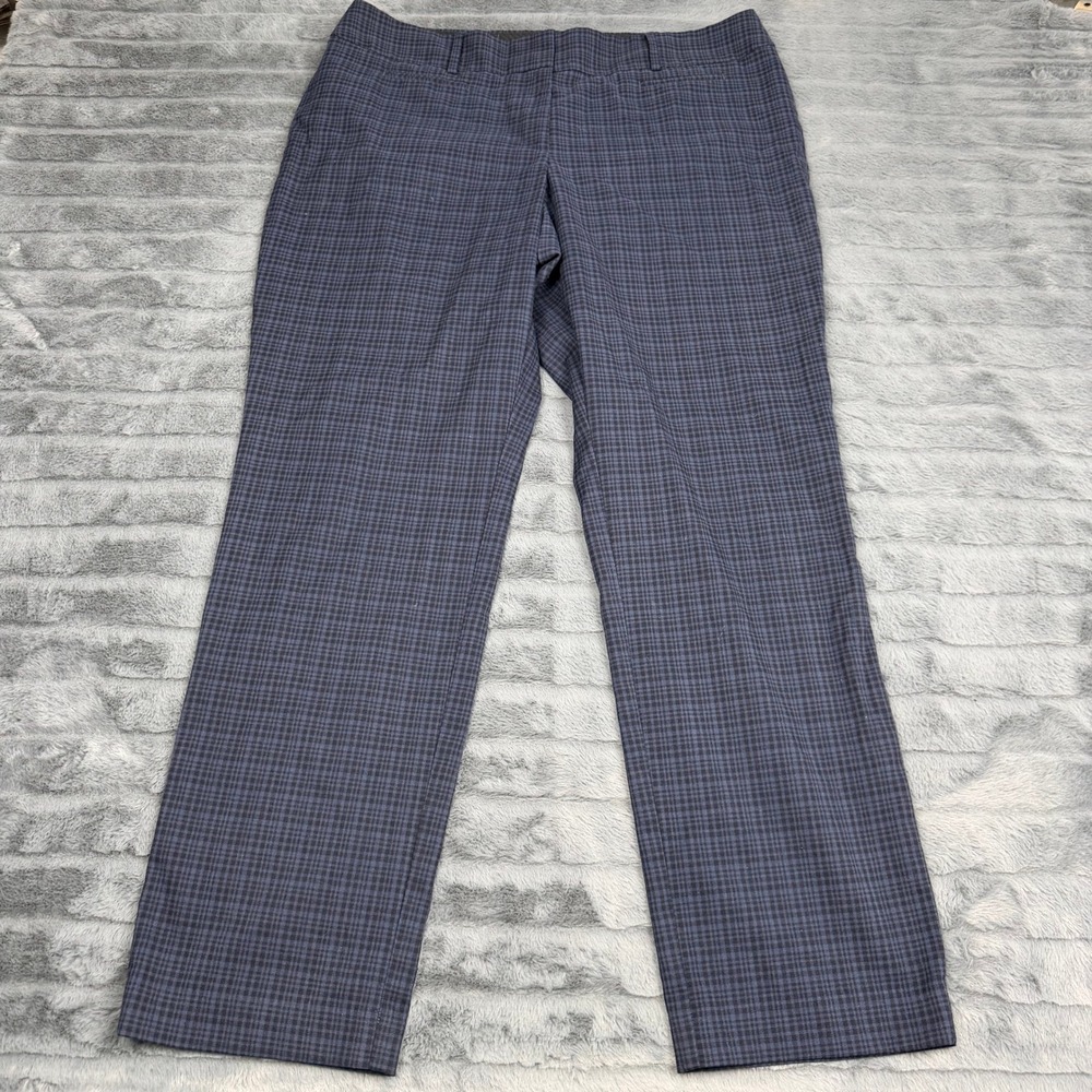 Ann Taylor LOFT Julie Straight Leg Plaid Dress Pants Navy Blue Black Size 14